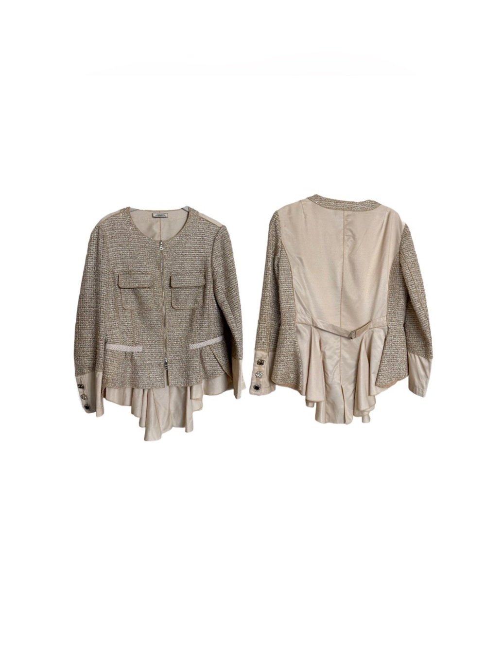 NINA RICCHI Sequin Tweet Blazer Jacket Ivory Sz 38/US 6-8 Designer Couture Lux